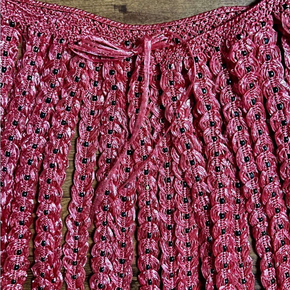 Handmade • Waist: 40-60” (Adjustable) • Pink Plastic Crochet W/ Black Bead Skirt - Picture 9 of 13